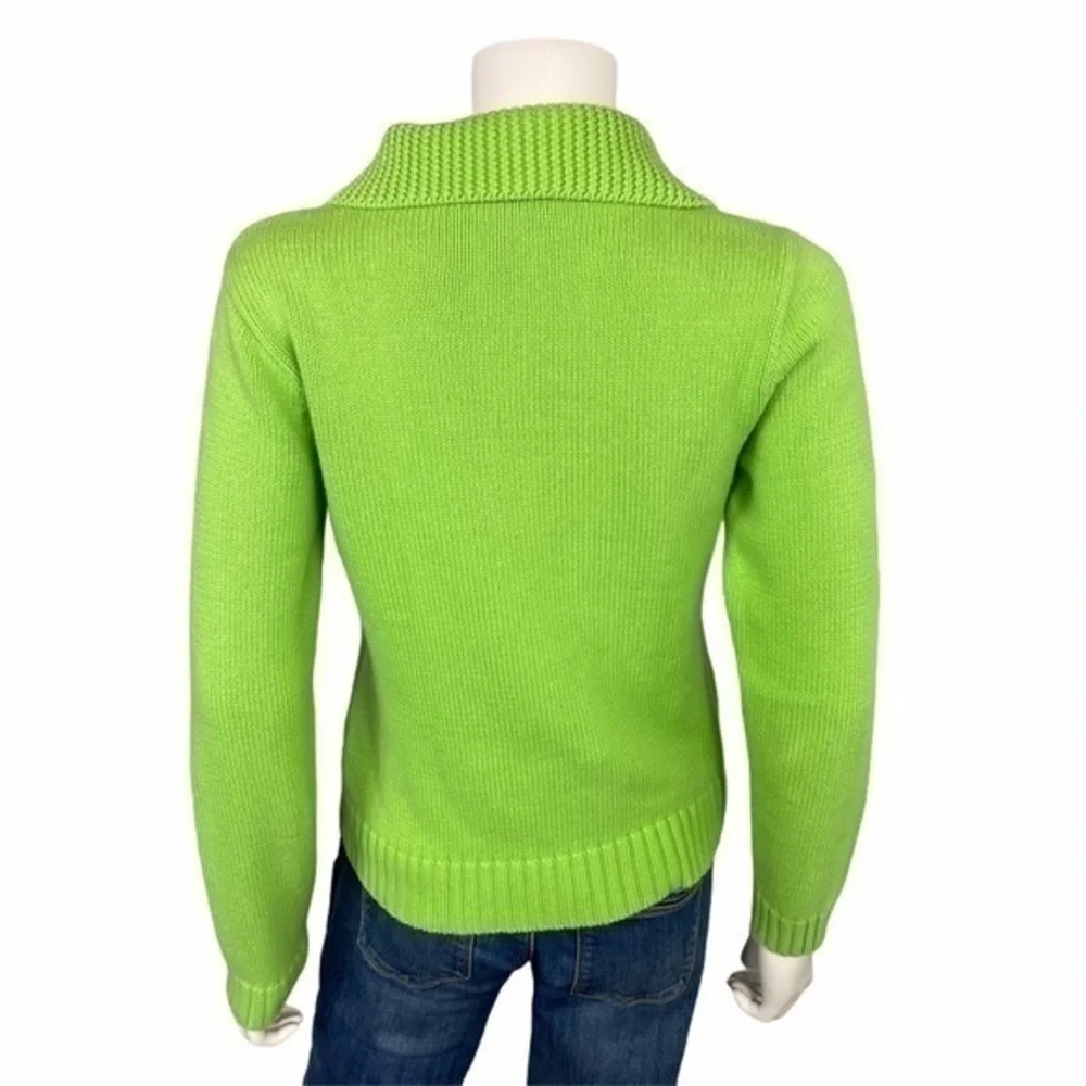Ralph Lauren Lime Green Sweater Gold Toggle Knit Preppy Y2K Retro Classic Size S